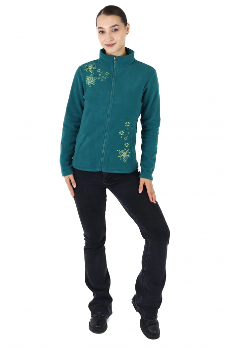 Hanorac din polar cu fermoar și print floral - Teal [3]