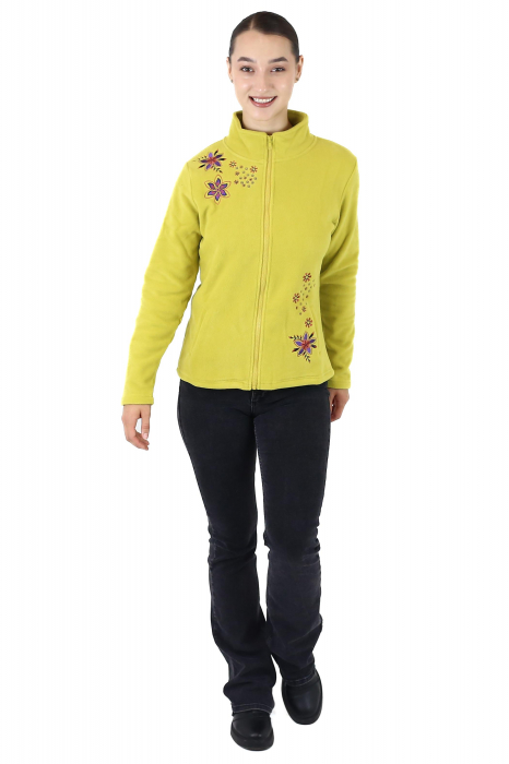 Hanorac din polar cu fermoar și print floral - Lime [3]