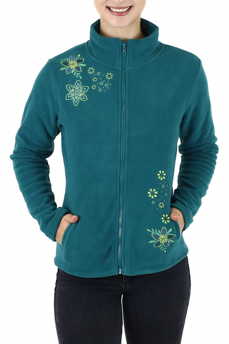 Hanorac din polar cu fermoar și print floral - Teal [6]