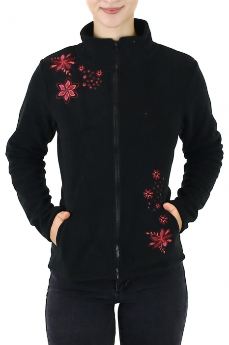 Hanorac din polar cu fermoar și print floral - Negru [6]
