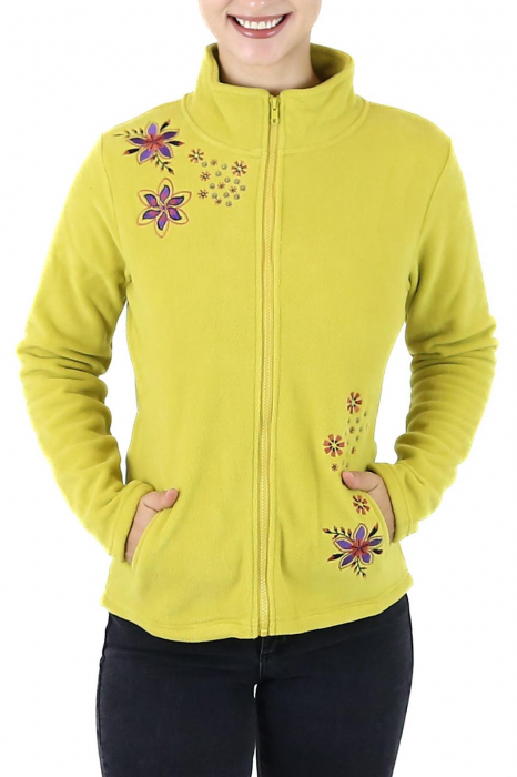 Hanorac din polar cu fermoar și print floral - Lime [6]