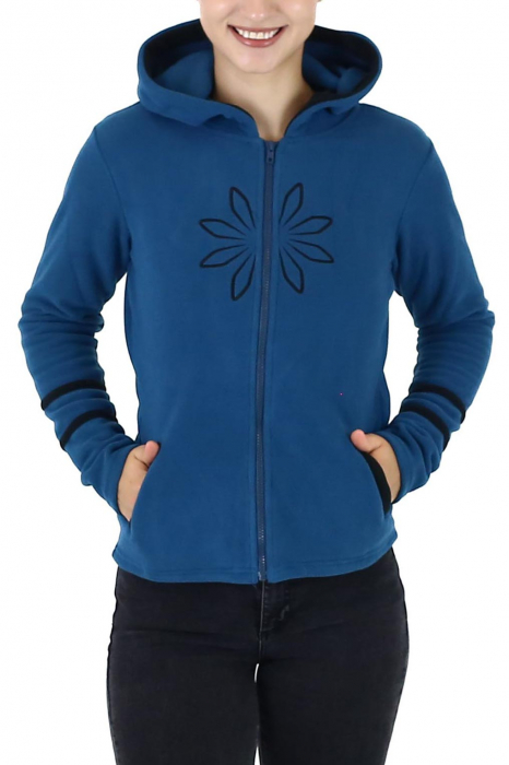 Hanorac din polar cu fermoar și print frontal - Teal [6]