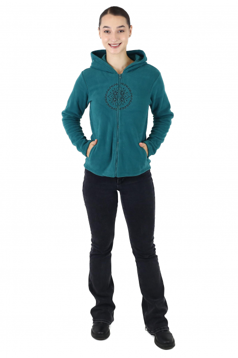 Hanorac din polar cu fermoar si print Lotus - Teal [2]