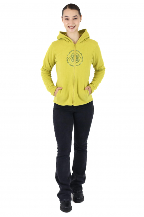 Hanorac din polar cu fermoar si print Lotus - Lime [2]