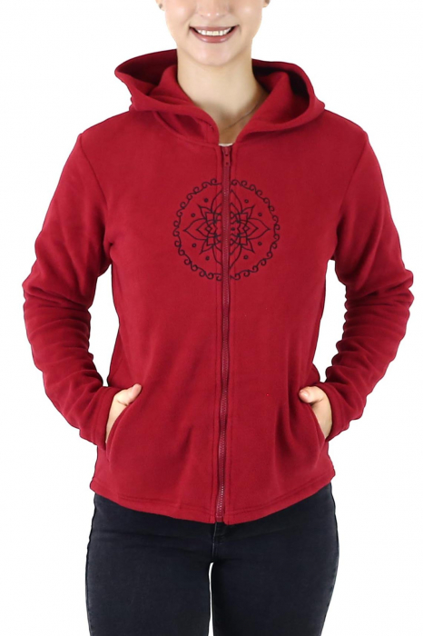 Hanorac din polar cu fermoar și print Lotus - Roșu [6]