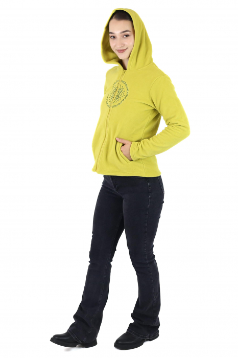 Hanorac din polar cu fermoar si print Lotus - Lime [5]