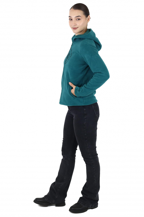 Hanorac din polar cu fermoar si print Lotus - Teal [3]