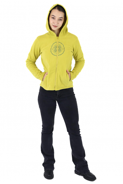 Hanorac din polar cu fermoar si print Lotus - Lime [3]