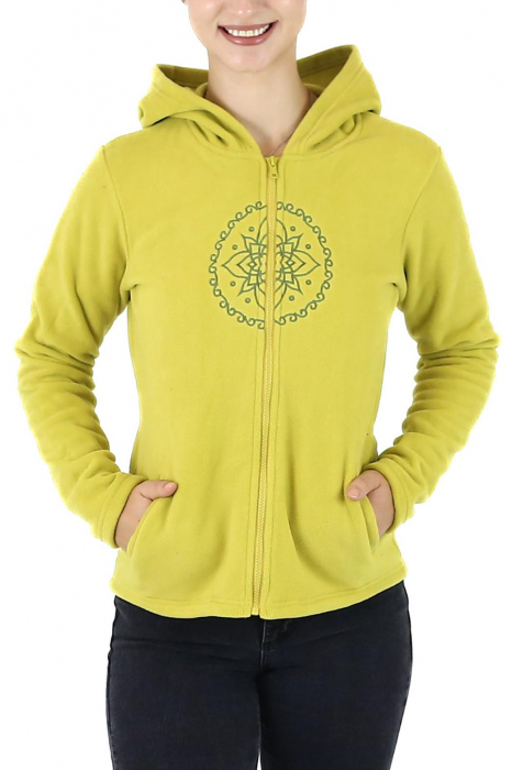 Hanorac din polar cu fermoar si print Lotus - Lime [6]