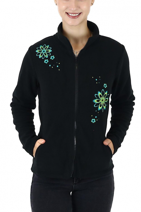 Hanorac din polar cu fermoar și print multicolor - Negru [5]
