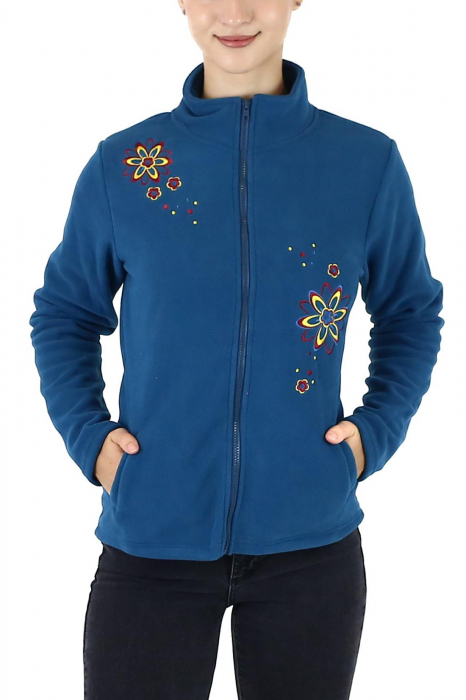 Hanorac din polar cu fermoar și print multicolor - Teal [6]
