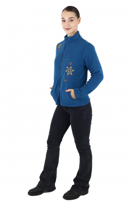 Hanorac din polar cu fermoar și print multicolor - Teal [4]