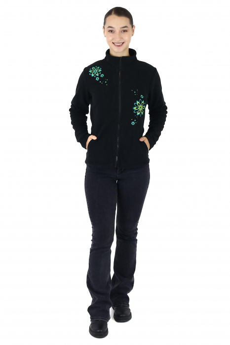 Hanorac din polar cu fermoar și print multicolor - Negru [2]