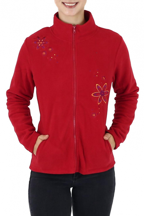 Hanorac din polar cu fermoar și print multicolor - Roșu [6]