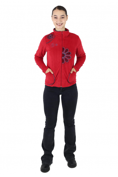 Hanorac din polar cu print floral - Roșu [2]