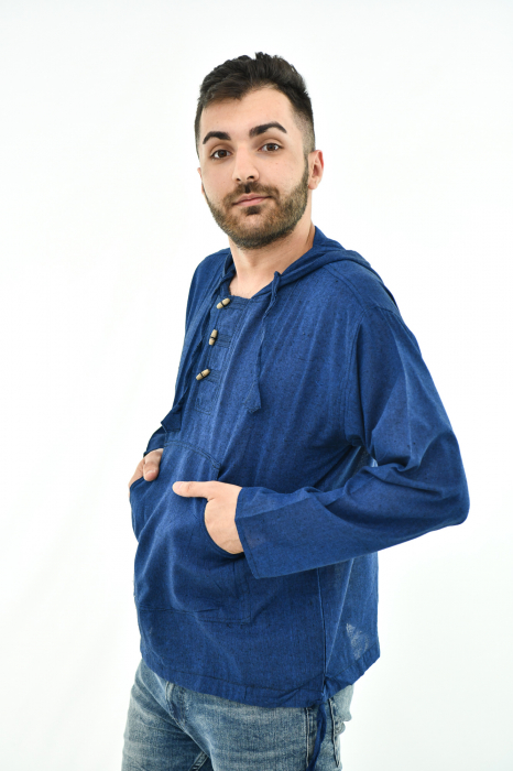 Hanorac lejer cu nasturi din lemn - Albastru [3]