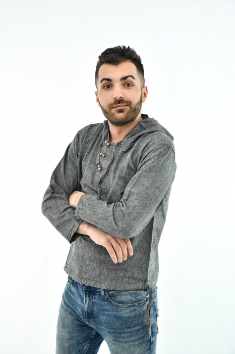 Hanorac lejer cu nasturi din lemn - Gri [7]