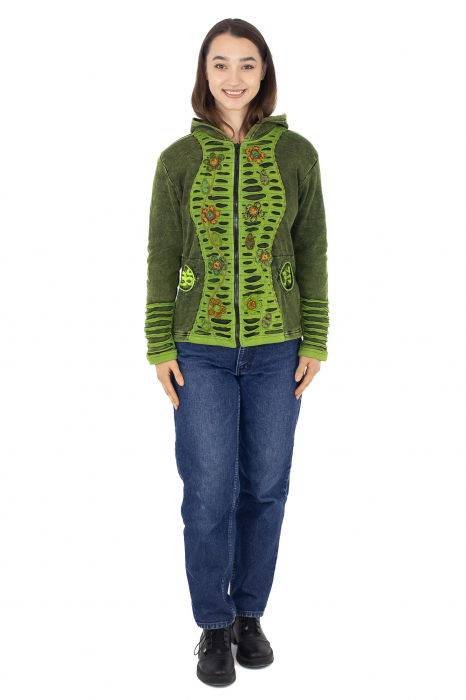 Hanorac razor cut cu broderie - Verde [2]
