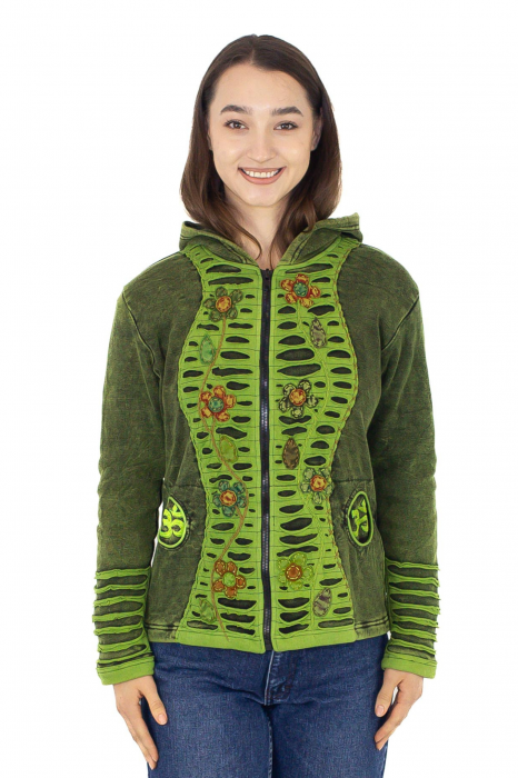 Hanorac razor cut cu broderie - Verde [1]