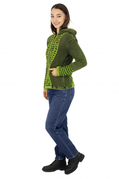 Hanorac razor cut cu broderie - Verde [4]