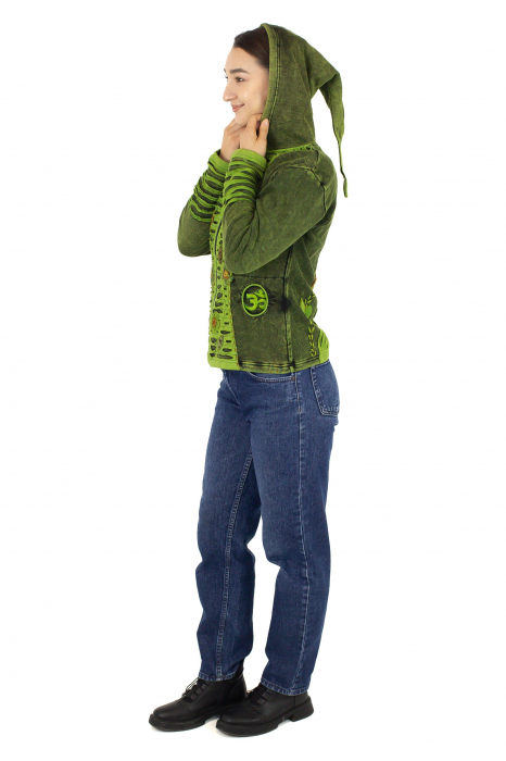 Hanorac razor cut cu broderie - Verde [5]