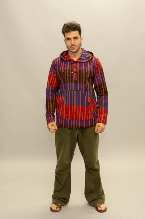 Hanorac subțire din bumbac cu croi lejer și dungi colorate- Multicolor 1 [2]