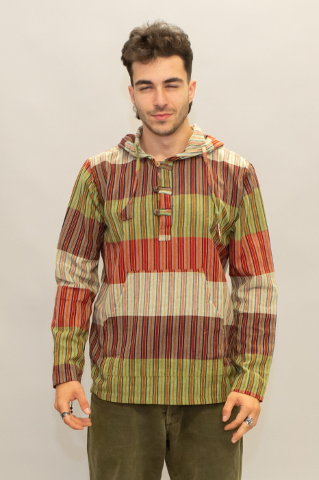 Hanorac subțire din bumbac cu croi lejer și dungi colorate- Multicolor 2 [1]