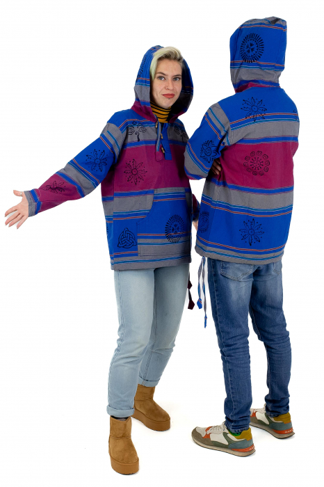 Hanorac unisex cu print si nasturi de lemn - Albastru Inchis [9]