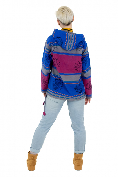 Hanorac unisex cu print si nasturi de lemn - Albastru Inchis [10]