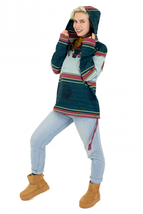 Hanorac unisex cu print si nasturi de lemn - Albastru Inchis [4]