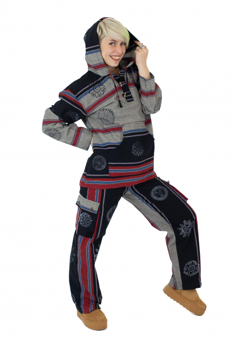 Hanorac unisex cu print si nasturi de lemn - Albastru Inchis [7]