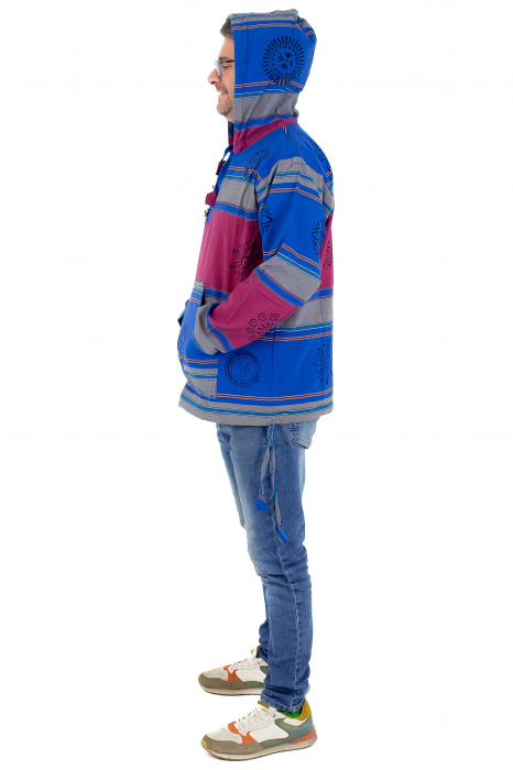 Hanorac unisex cu print si nasturi de lemn - Albastru Inchis [6]