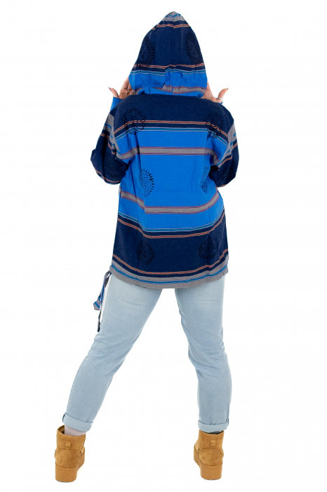 Hanorac unisex cu print si nasturi de lemn - Albastru Inchis [5]