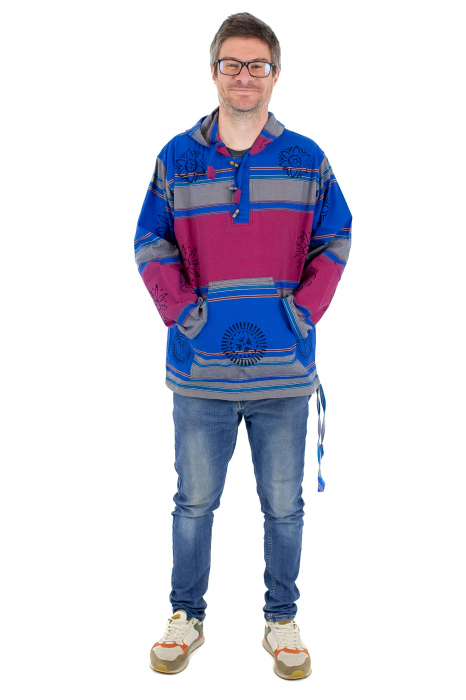 Hanorac unisex cu print si nasturi de lemn - Albastru Inchis [4]