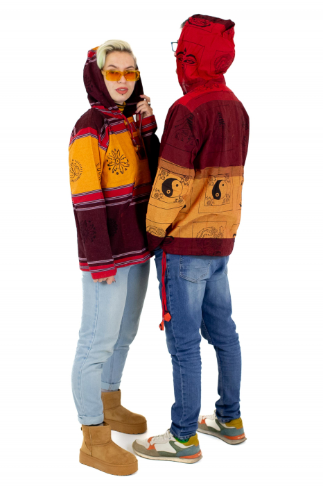 Hanorac unisex cu print si nasturi de lemn - Albastru Inchis [6]