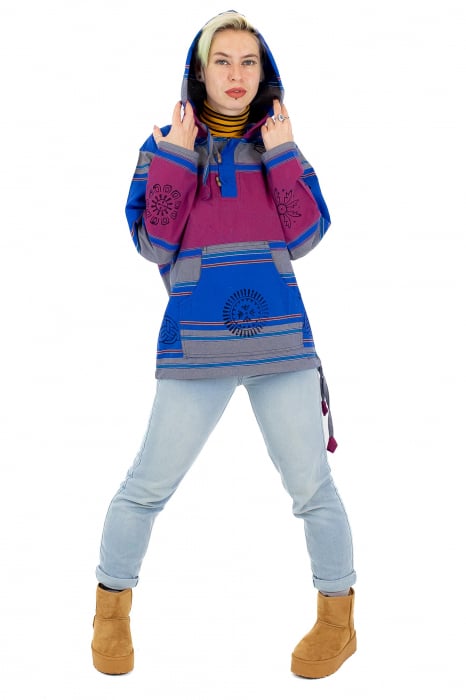 Hanorac unisex cu print si nasturi de lemn - Albastru Inchis [5]