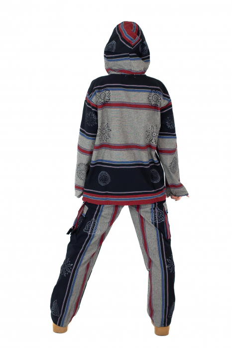 Hanorac unisex cu print si nasturi de lemn - Albastru Inchis [8]