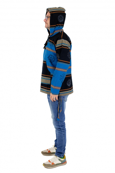 Hanorac unisex cu print si nasturi de lemn - Albastru Inchis [3]