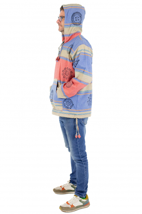 Hanorac unisex cu print si nasturi de lemn - Albastru Inchis [8]