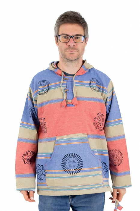 Hanorac unisex cu print si nasturi de lemn - Albastru Inchis [3]