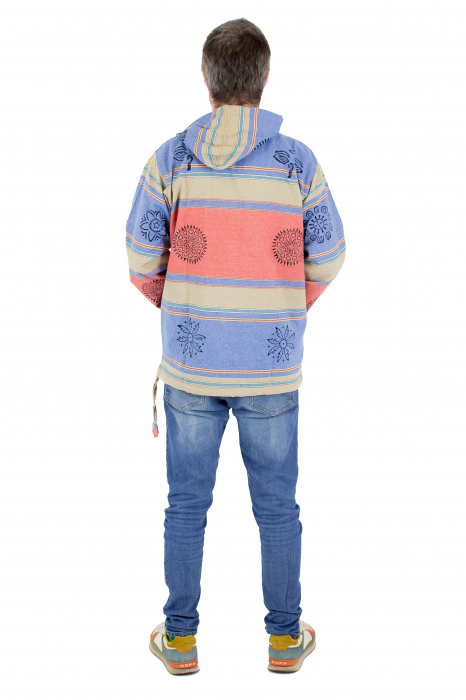 Hanorac unisex cu print si nasturi de lemn - Albastru Inchis [9]