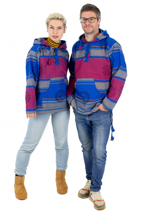 Hanorac unisex cu print si nasturi de lemn - Albastru Inchis [7]