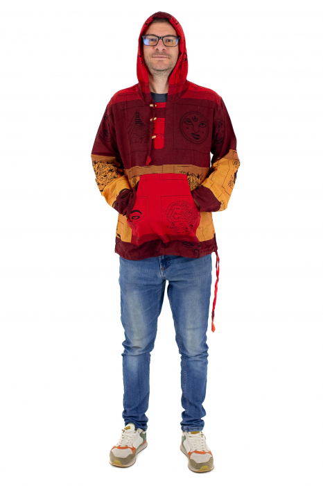Hanorac unisex cu print si nasturi de lemn - Albastru Inchis [4]