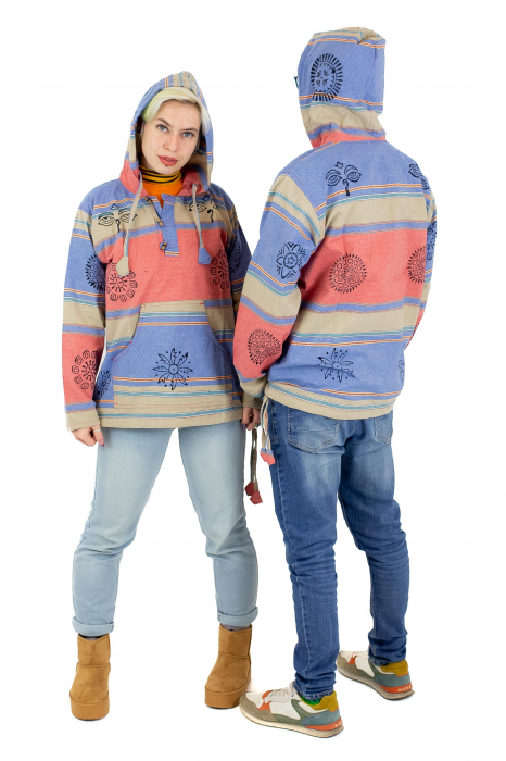 Hanorac unisex cu print si nasturi de lemn - Albastru Inchis [6]