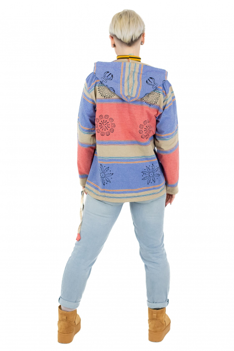 Hanorac unisex cu print si nasturi de lemn - Albastru Inchis [10]