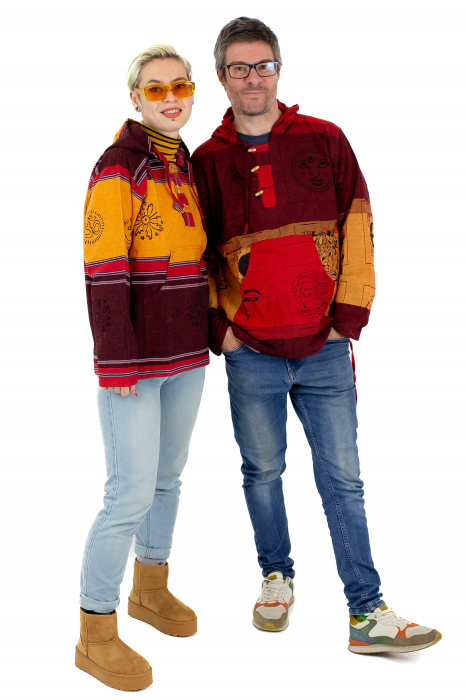 Hanorac unisex cu print si nasturi de lemn - Albastru Inchis [5]