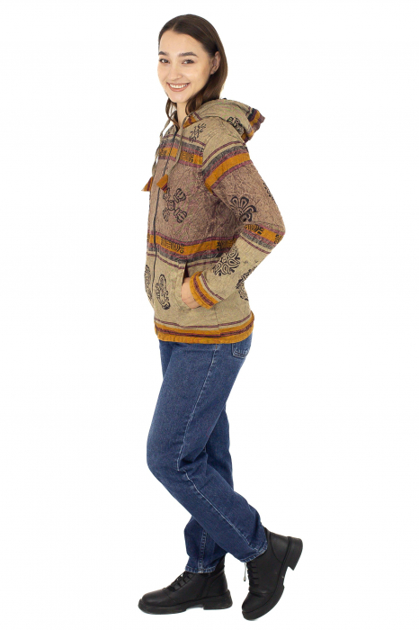 Hanorac unisex din bumbac și polar printat manual - Maro [5]