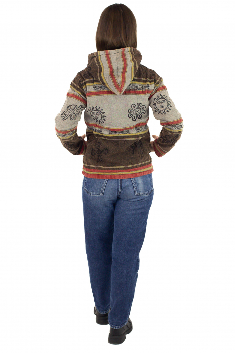 Hanorac unisex din bumbac și polar printat manual - Gri [6]