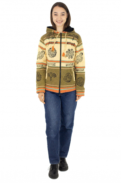Hanorac unisex din bumbac și polar printat manual - Crem [3]