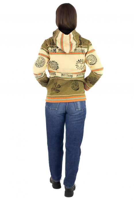 Hanorac unisex din bumbac și polar printat manual - Crem [6]